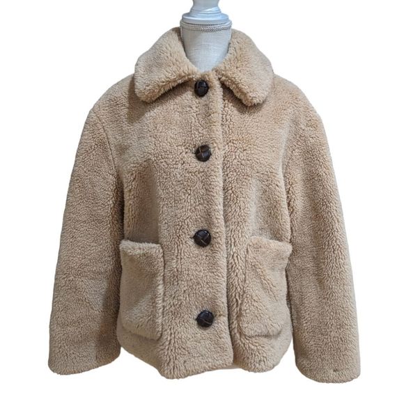 LIKE NEW ZARA Women's Camel Tan Teddy Coat Size M - Picture 2 of 11